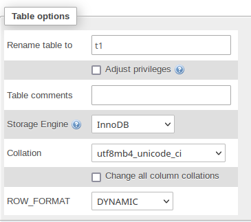Tablewith  options in PHPMyAdmin